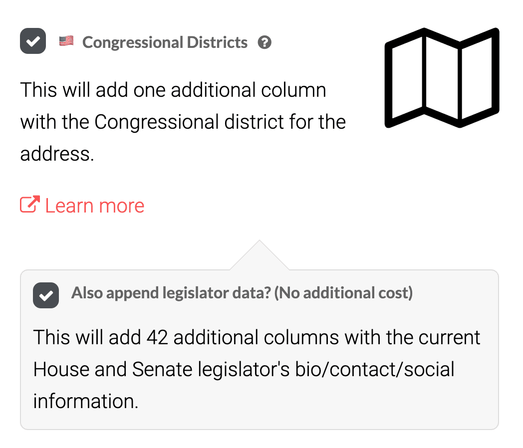 Checking the Congressional District check box on the upload page