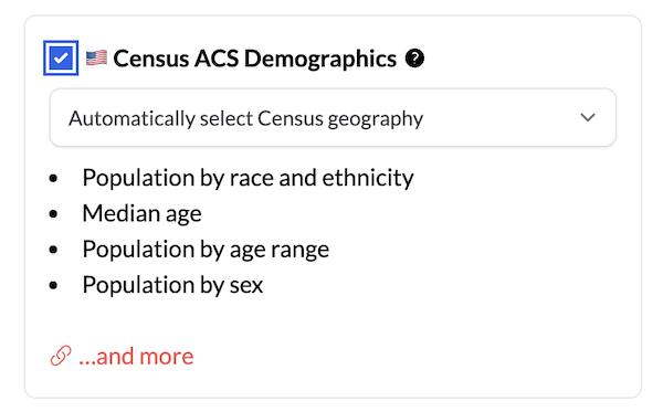 Demographics geography select box