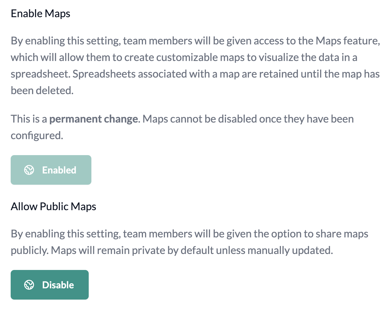 Screenshot of Allow Public Maps option