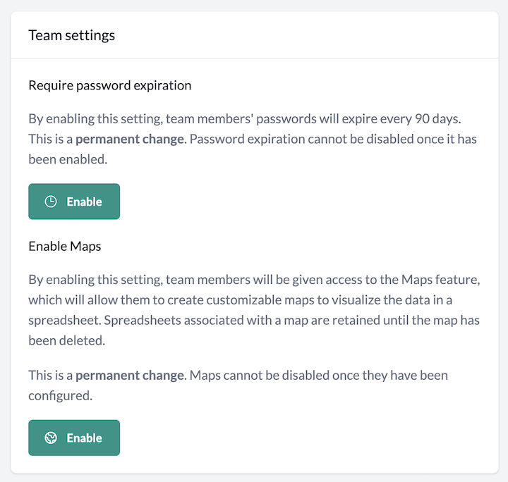 Screenshot of Enable Maps option