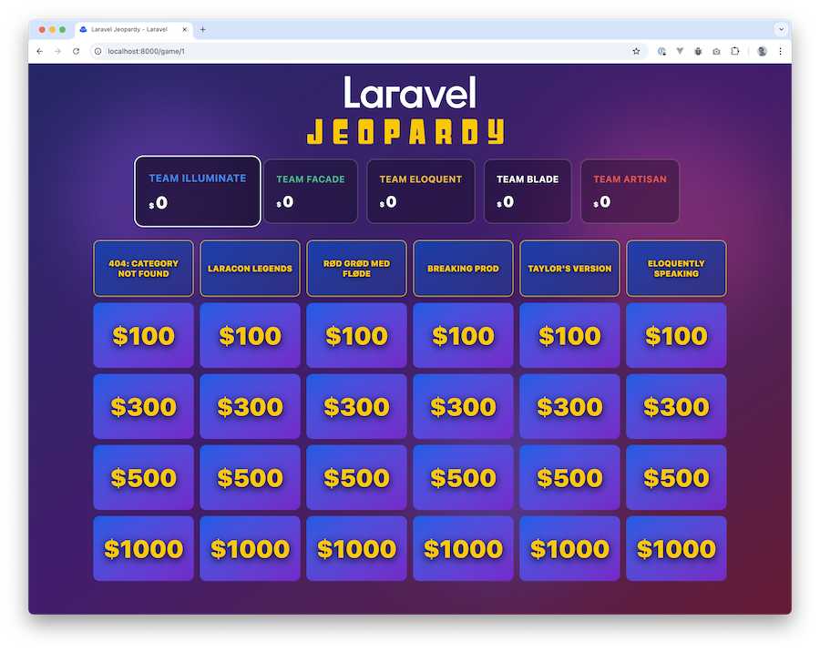 Jeopardy game board UI