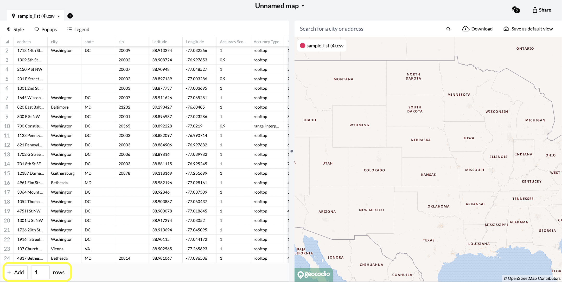 Screenshot of Add Row Button