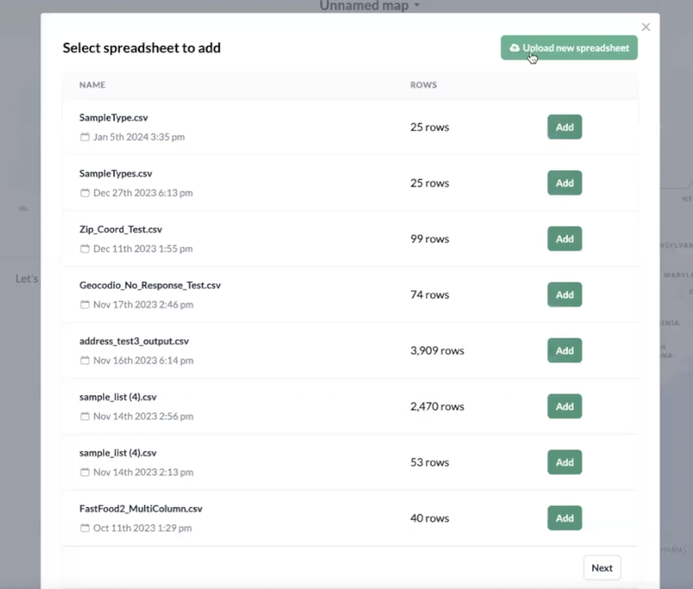 Add Spreadsheet List
