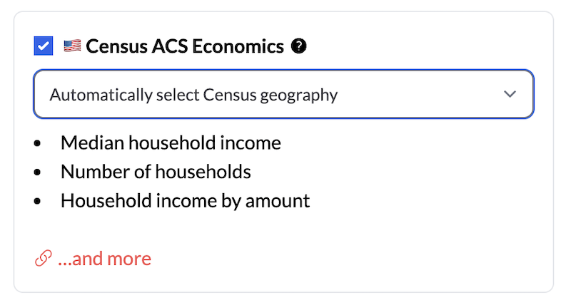 Screenshot of ACS Economics with Geography Dropdown Menu