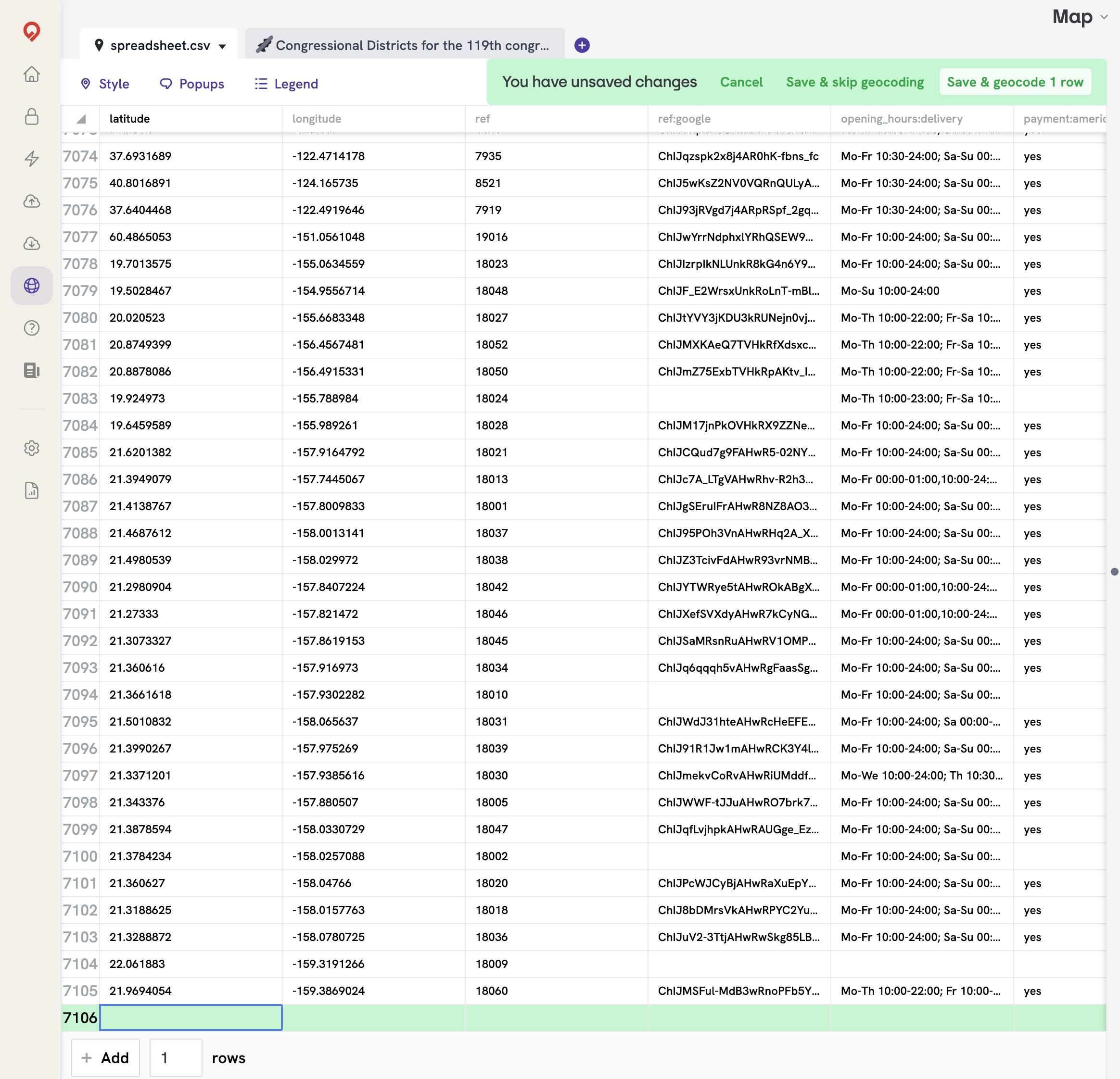 Screenshot of Add Row Button