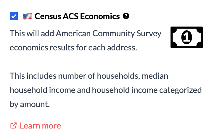 Census ACS Economics data append - spreadsheet upload